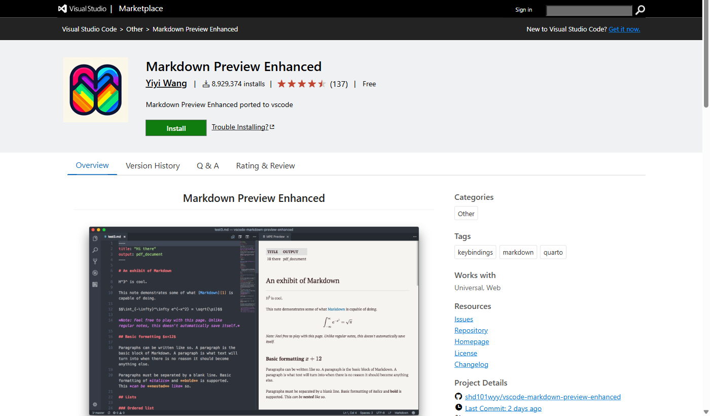 Extension Markdown Preview Enhanced