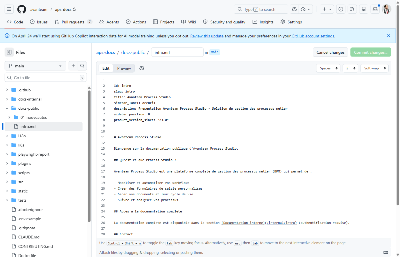 Éditeur en ligne GitHub