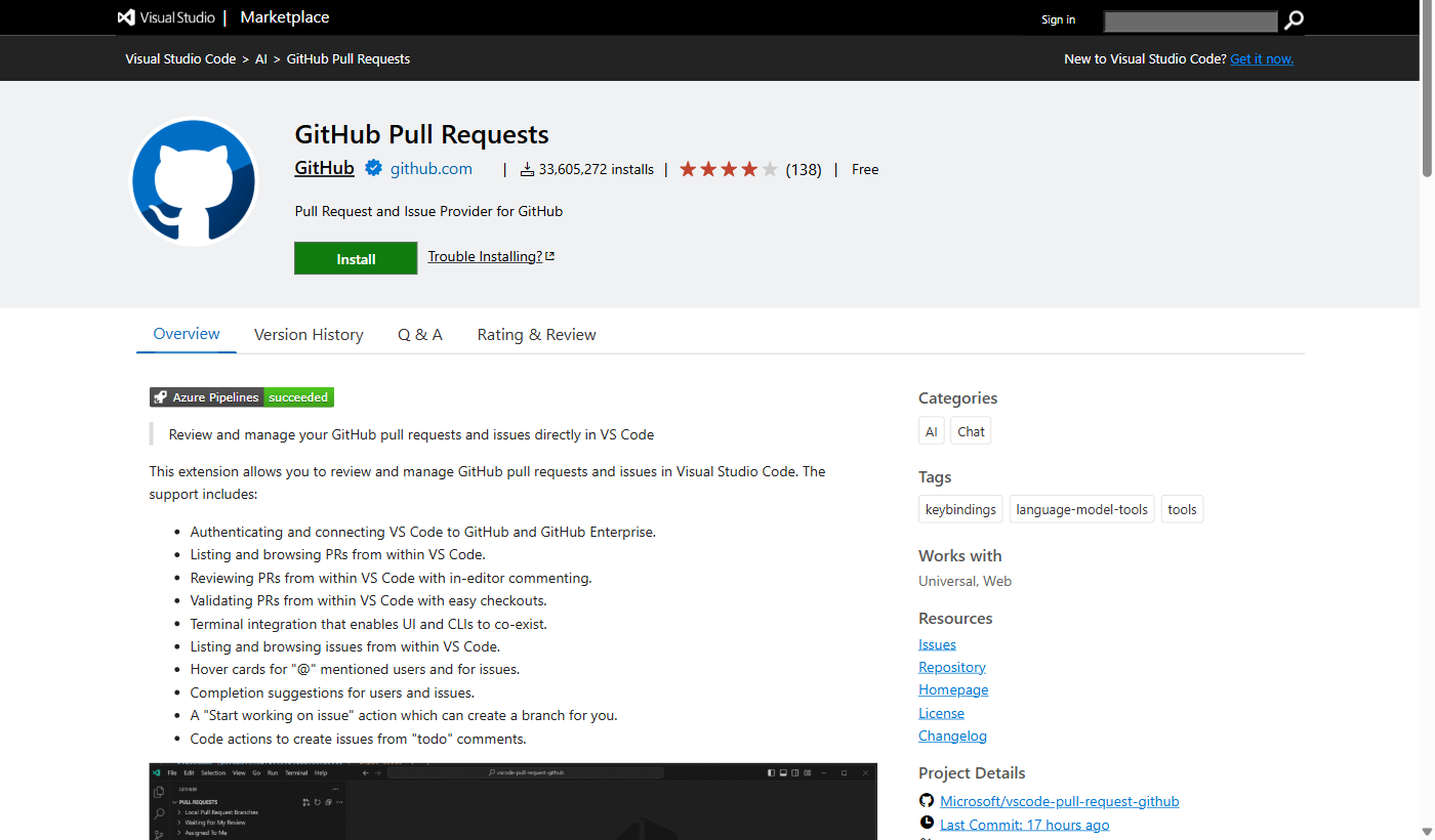 Extension GitHub Pull Requests