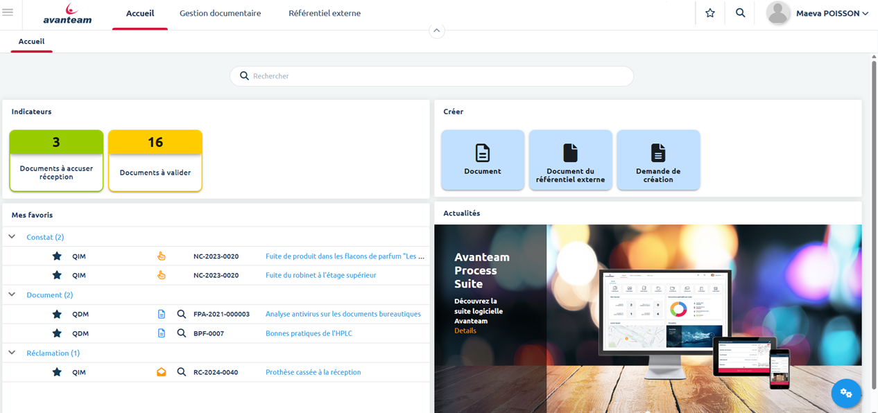 Interface principale d'Avanteam