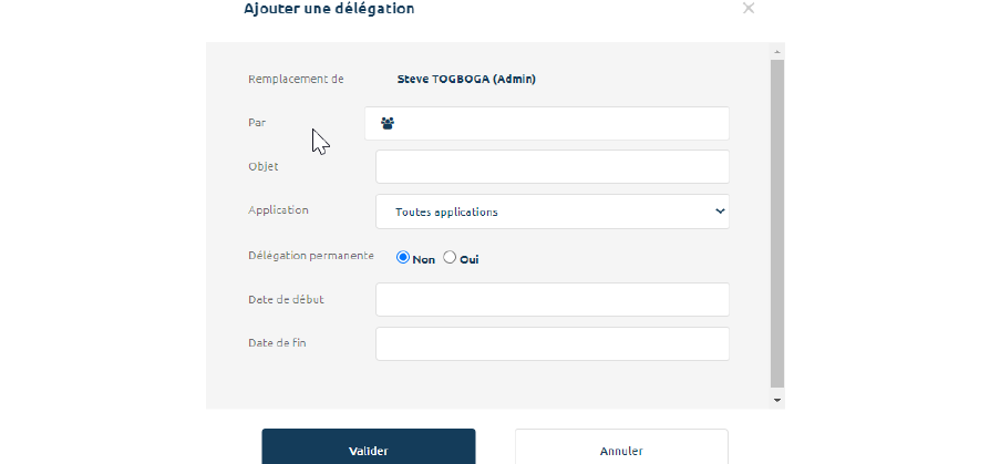 Fenêtre Ajouter une délégation