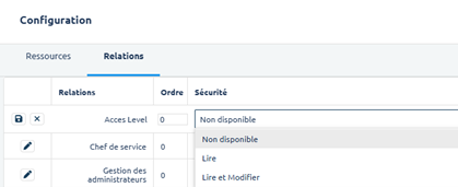 Configurer la sécurité des relations - actions possibles