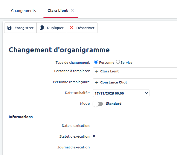 Changement - formulaire