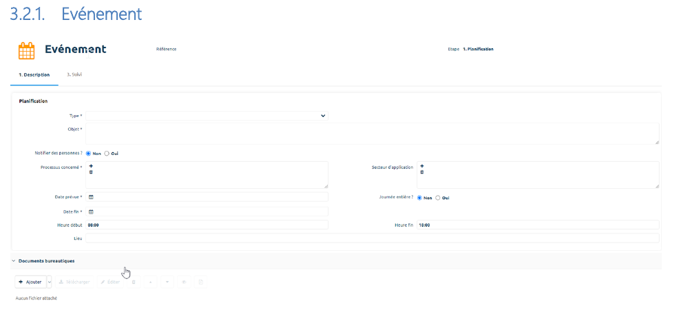 Formulaire Événement — onglet Description