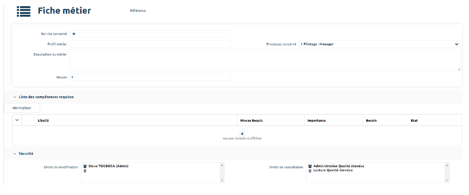 Formulaire Fiche métier