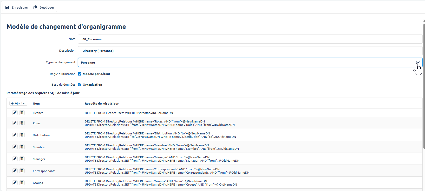 Modèles de changement - formulaire