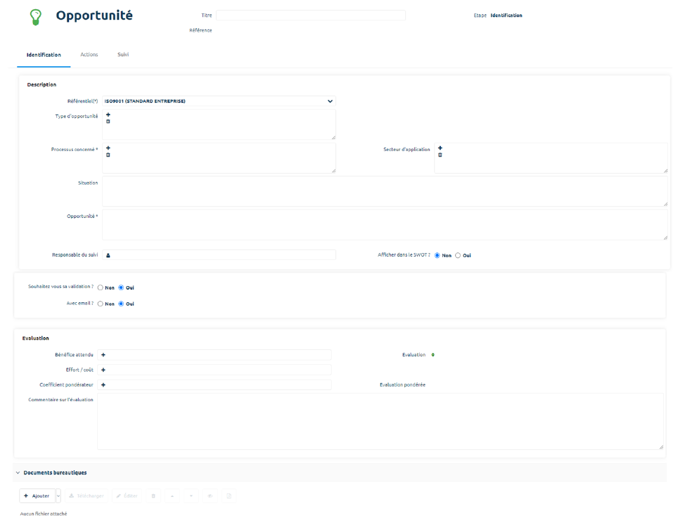 Formulaire Opportunité — onglet Identification