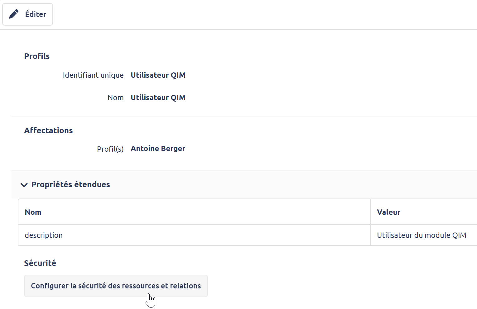 Profil - Selection Configurer la sécurité des ressources et relations