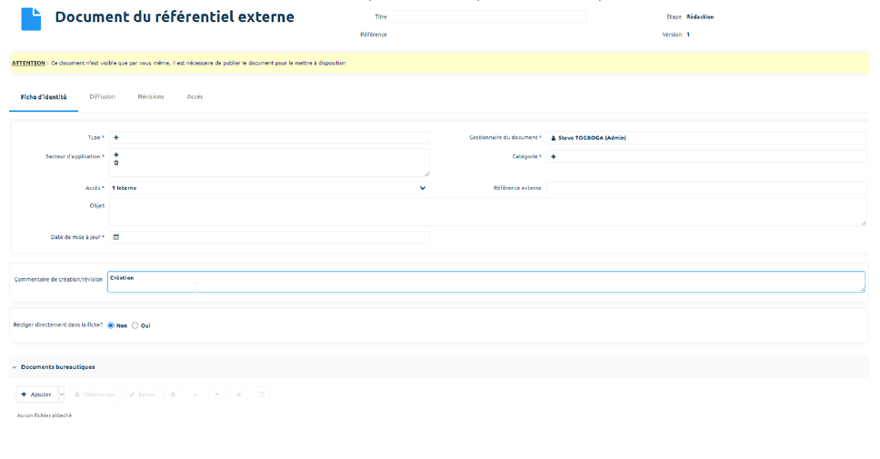 Formulaire Document du référentiel externe