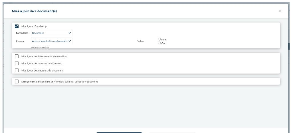 Fenêtre de mise à jour en masse
