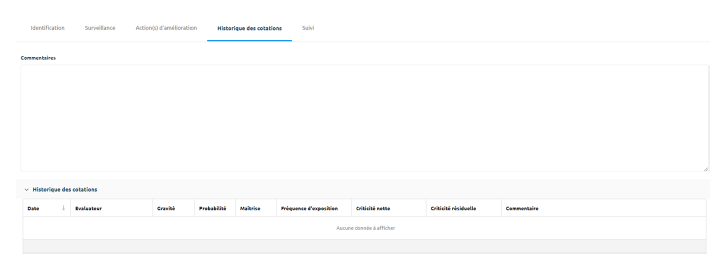 Onglet Actions d'amélioration — Risque