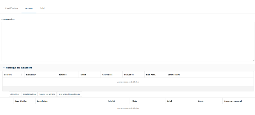 Onglet Actions — Opportunité