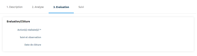 Onglet Évaluation/Clôture