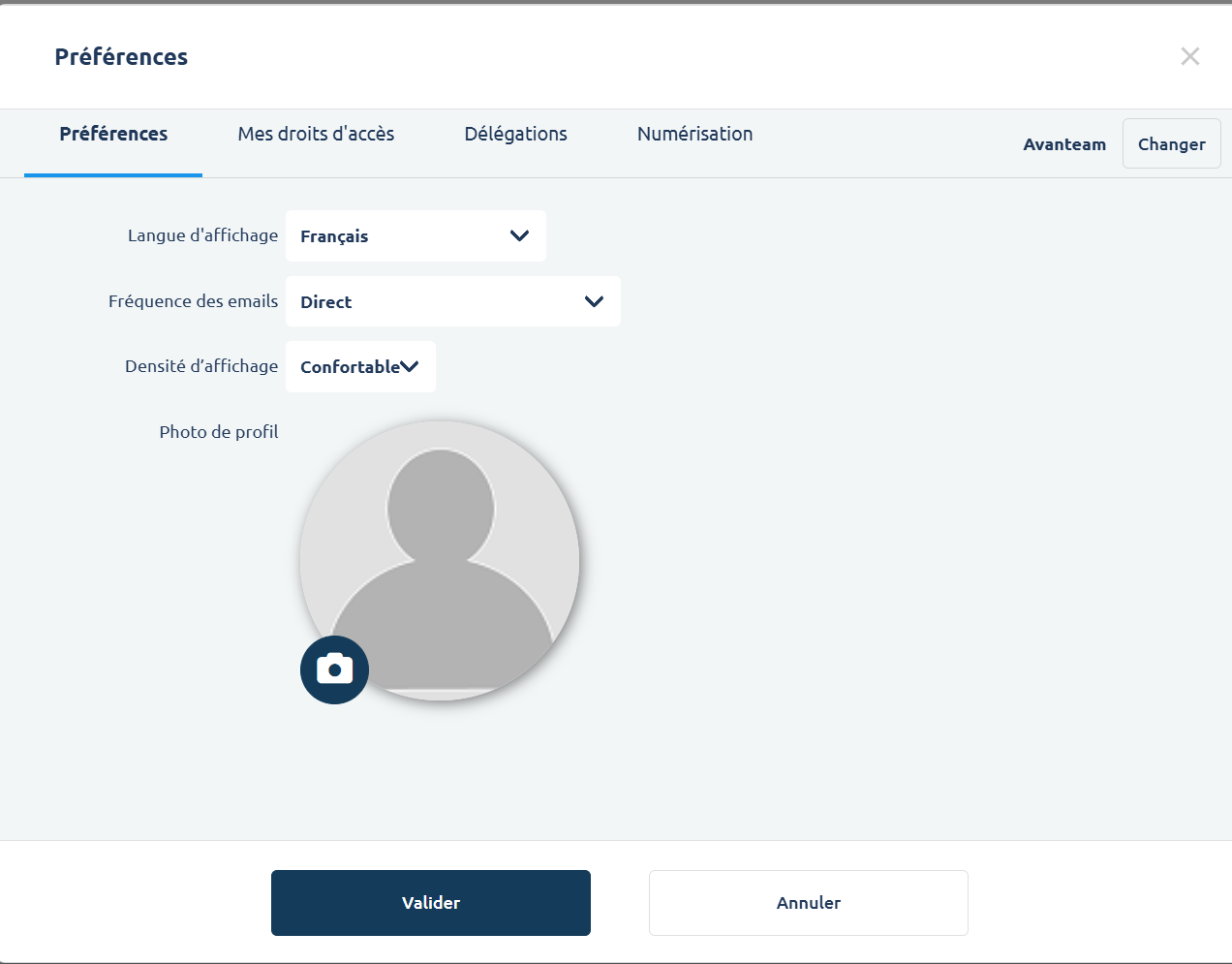 Fenêtre des préférences