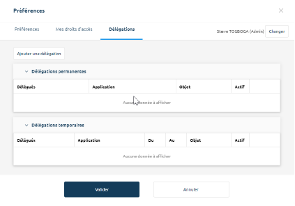 Préférences — Mes droits d'accès
