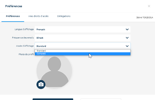 Préférences — Mode compact