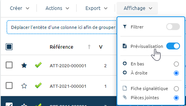 Activation de la prévisualisation