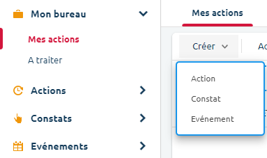 Menu de création d'un évènement