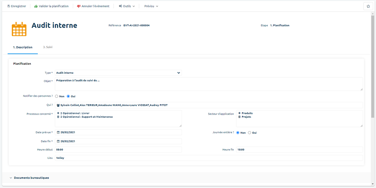 Structure de la fiche Évènement