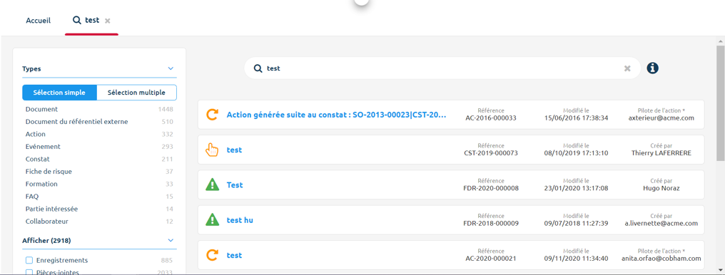 Résultats de recherche plein texte