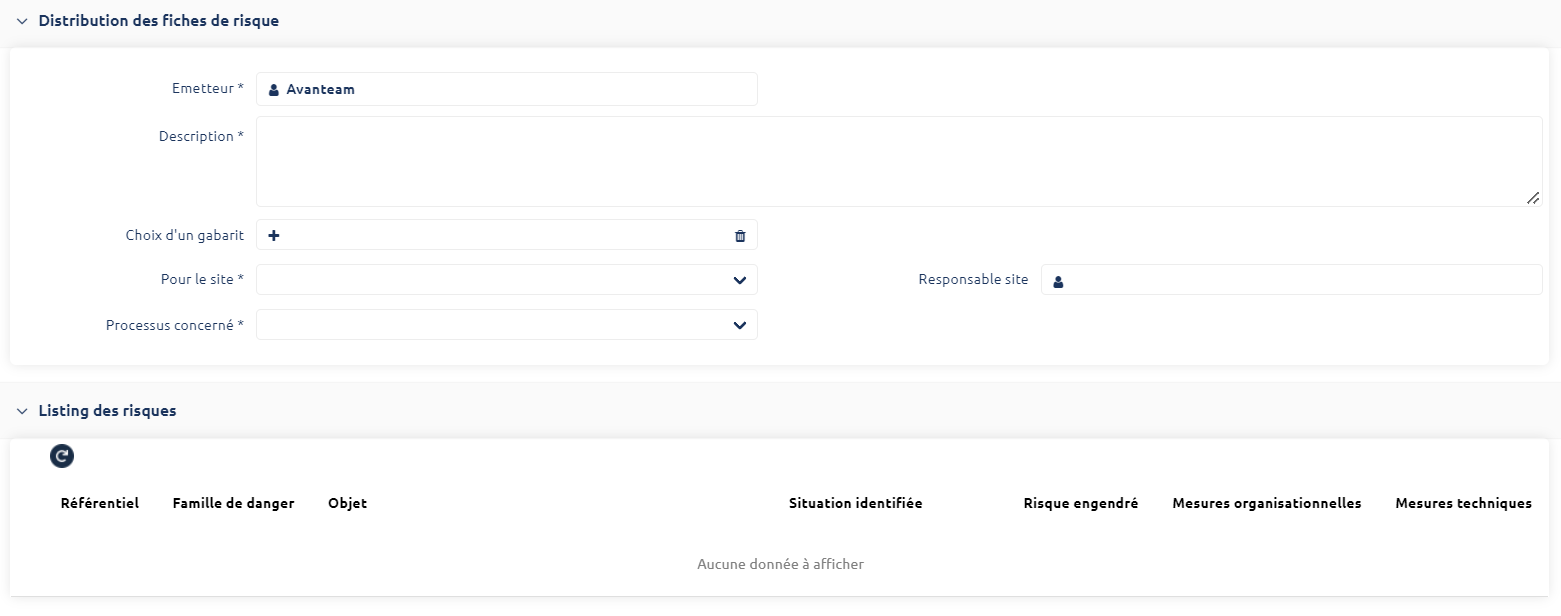 Formulaire Distribution de risques