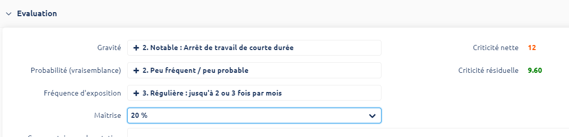 Évaluation de la fiche de risque