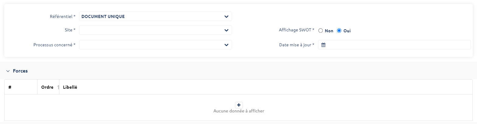 Formulaire Forces – champs