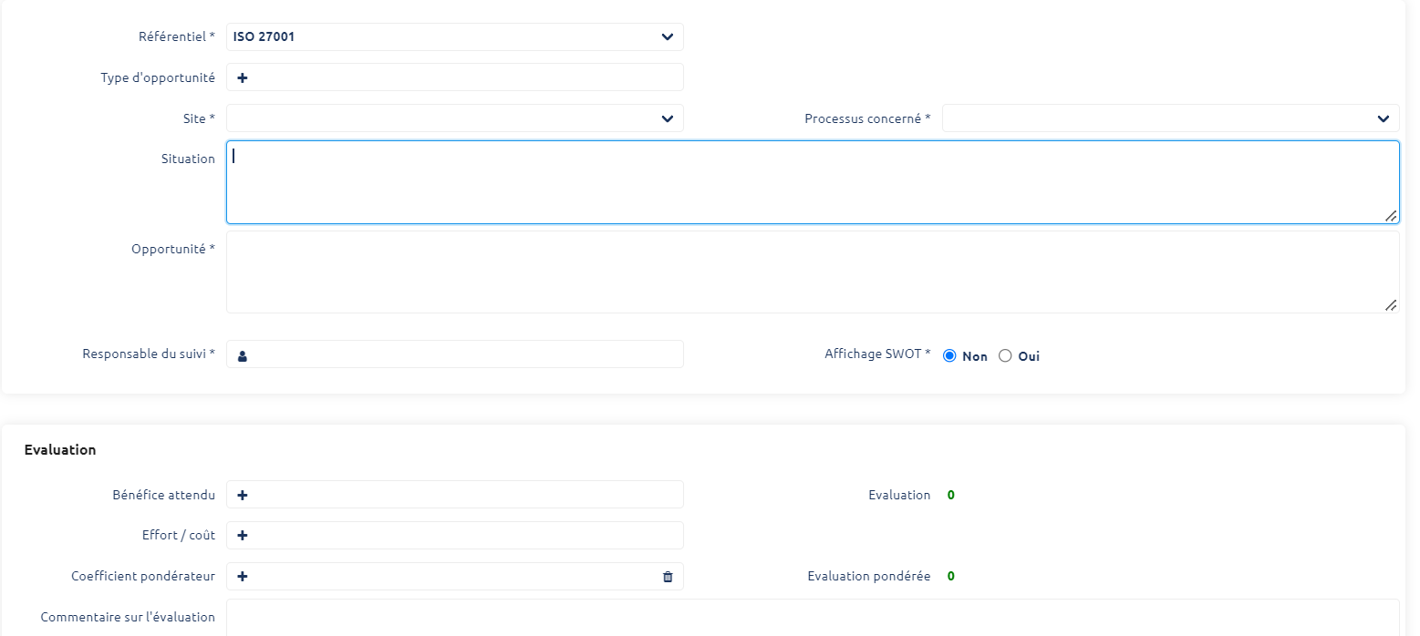 Formulaire Opportunité – champs