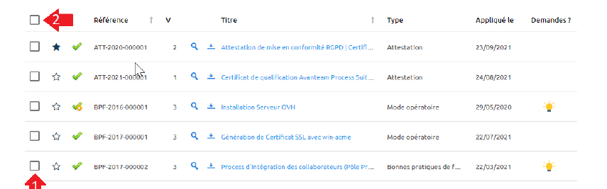 Sélection de documents pour export