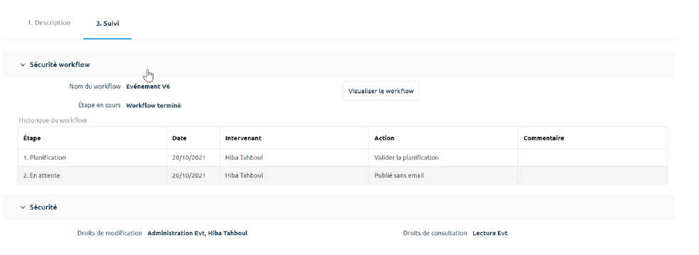 Onglet Suivi — historique workflow